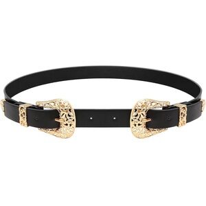 Elegant Black Belt with Gold Buckles
